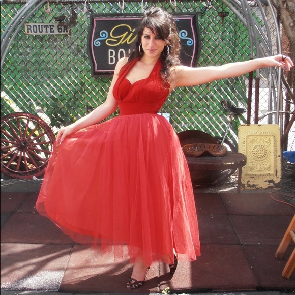 Vintage 1950s Bombshell Red Velvet Party Dress S/M - Picture 10 of 16